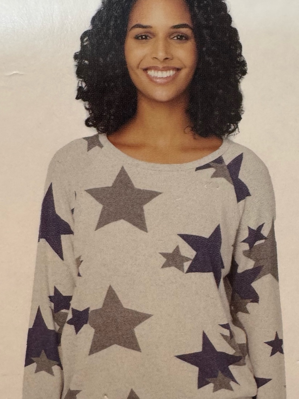Buffalo David Bitton Cream Sweatshirt with Gray and Navy Star Print